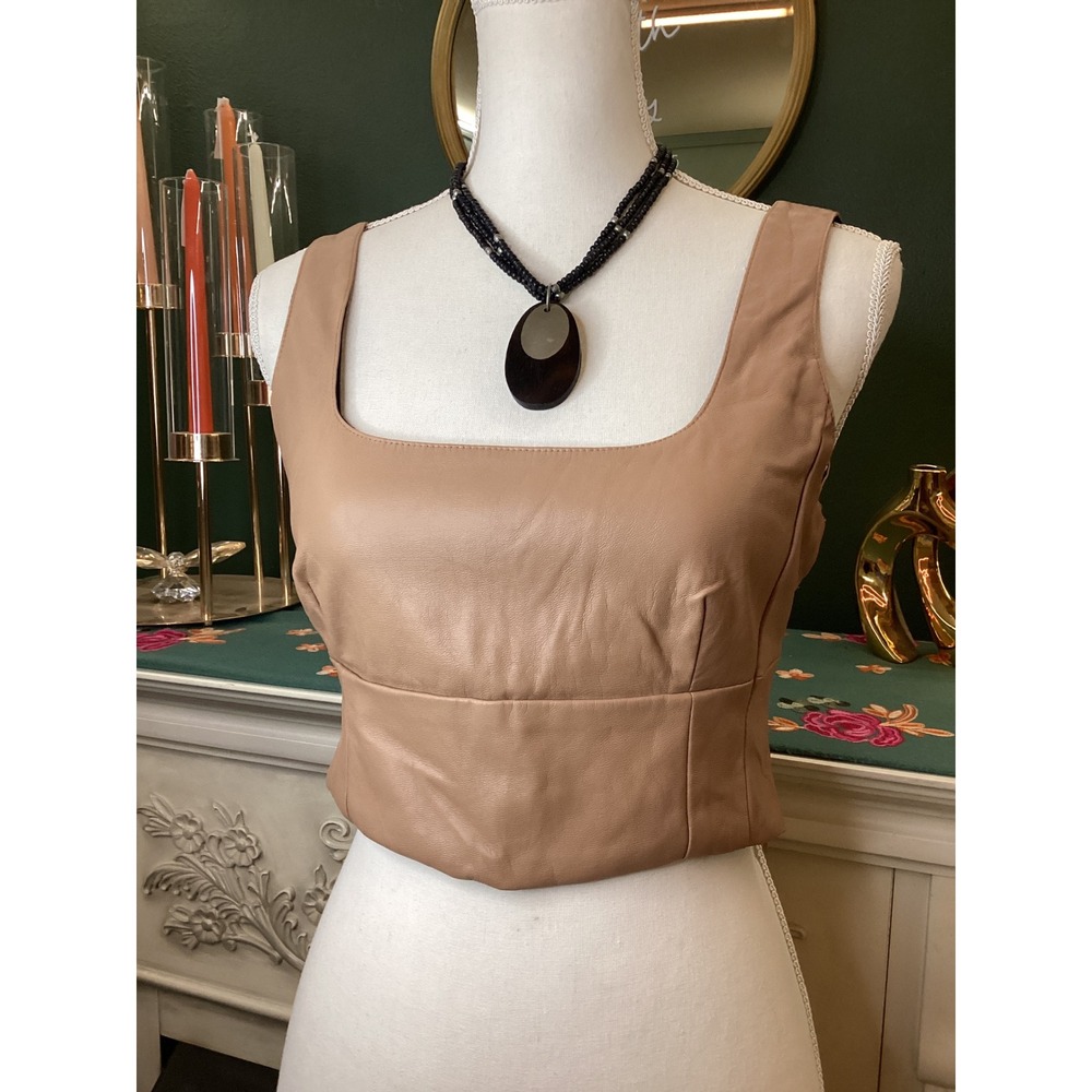 Whiteroom + Cactus Faux Leather Crop Top‎ Size M Tan Beige Corset Style